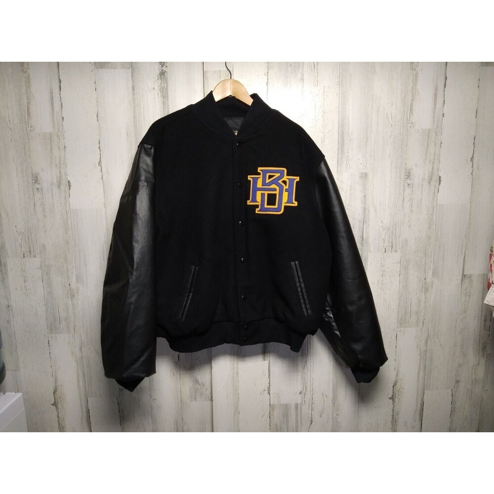VTG Rennoc Classic Wool And Leather Varsity Letterman Jacket Black